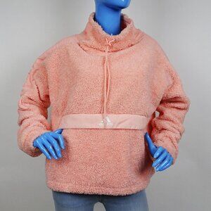Adidas Pink Sherpa Teddy Boucle Pullover Sweater Jacket Womens M 8 10 Oversized
